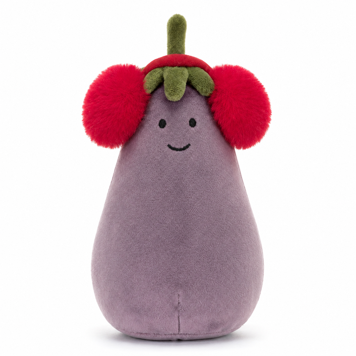 Red Earmuffs Eggplant Plush Toy – 17cm