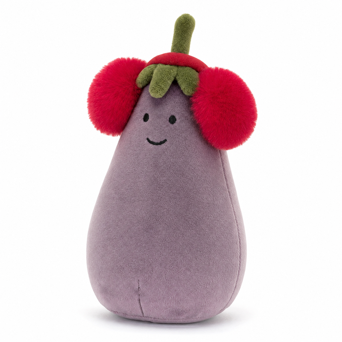 Red Earmuffs Eggplant Plush Toy – 17cm