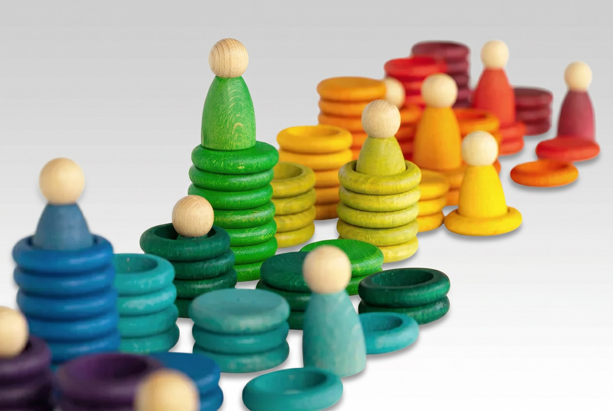 Wooden Sorting Rings and Coins Set - 12 Colors