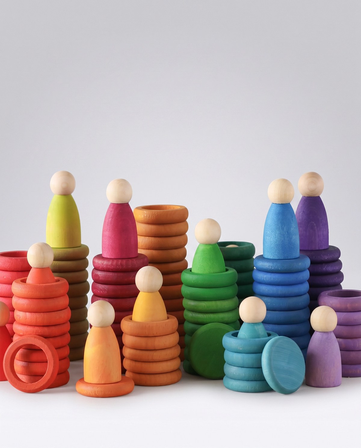 Wooden Sorting Rings and Coins Set - 12 Colors